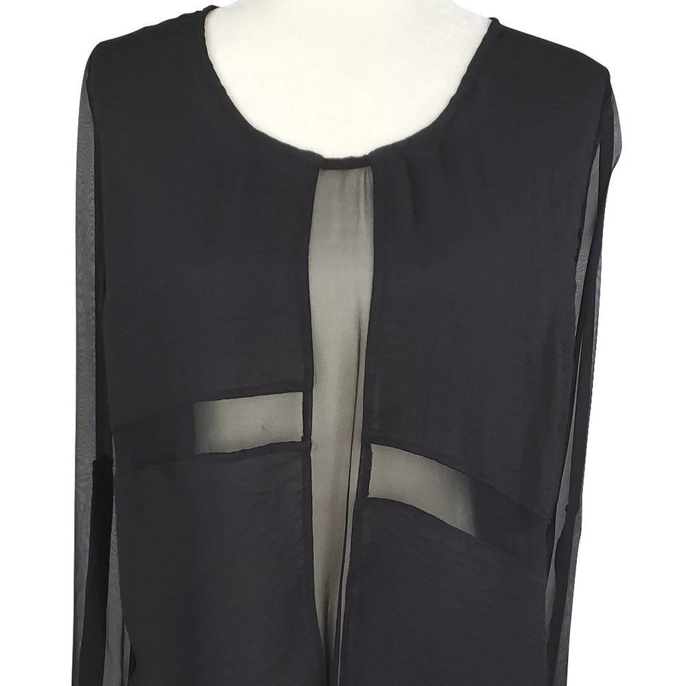 Line & Dot Black Silk with Mesh Detail Blouse